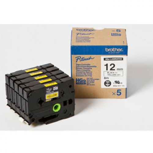 BROTHER Fita Alta Calidad 8m Amarelo/Preto (Pack 5Ud)12mm , Brother , BROHGE631V5 , 4977766684675